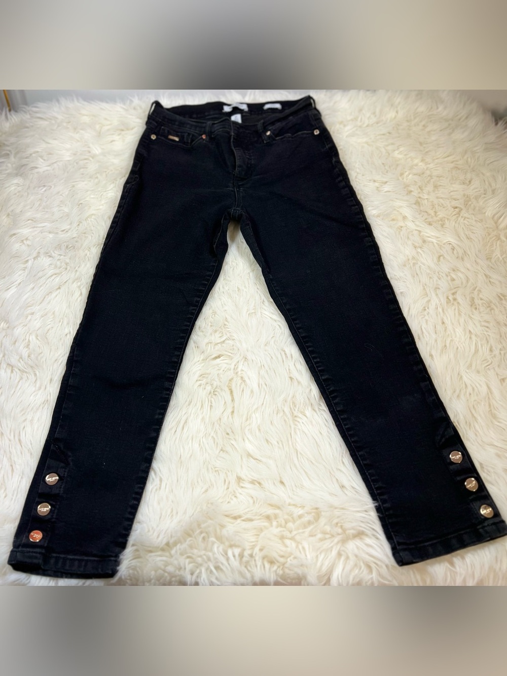 Nine West Jeans Skinny Black Petite Ankle Button Detail Size 8P